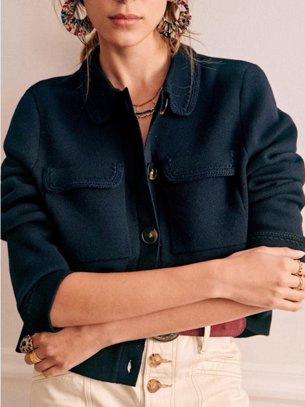Sezane Betty Cardigan, Navy Crochet, Small, Excellent Condition